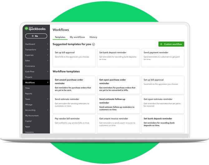 Laptop screen recommends template options for automating tasks and various workflows.